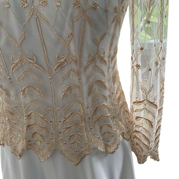 Vtg Cachet By Bari Protas Champagne Ivory Lace Maxi Dress 5 6 Victorian Wedding - Picture 5 of 15